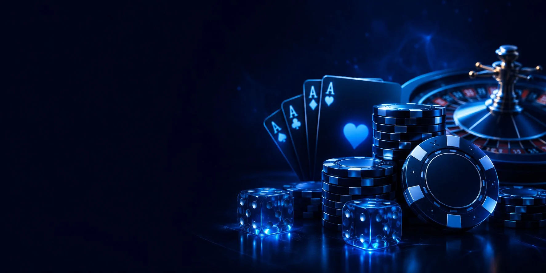 Live casino table with cards, chips and roulette